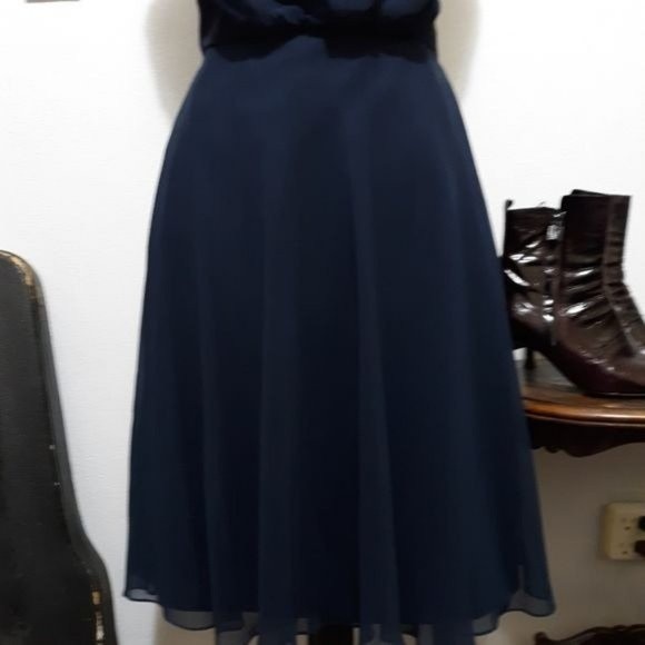 Dessy Collection, Vivian Diamond Blue Backless A Line Dress XS - Picture 11 of 16